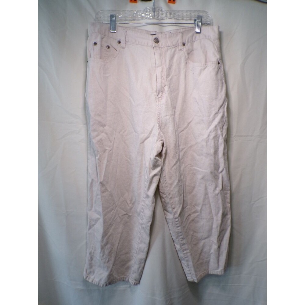 Bill Blass Women's Linen Blend Capri Pants Beige Size 12 Cropped Casual